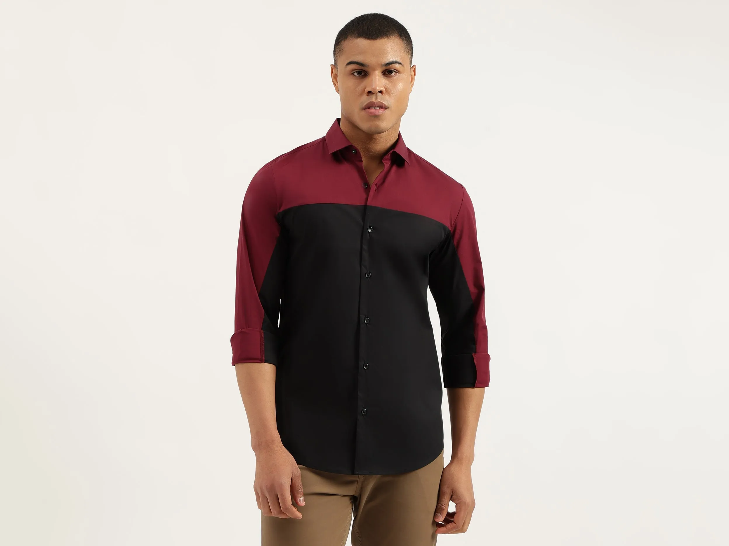 Slim Fit Cut Away Colorblock Shirts