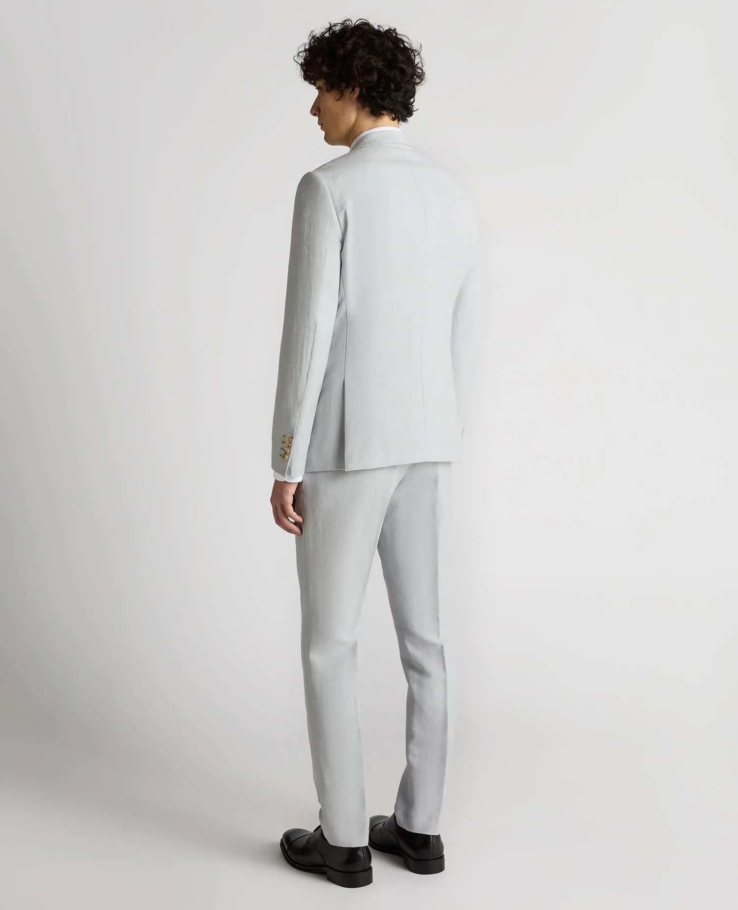 Slim Fit Linen-Blend Suit Jacket - Light Blue