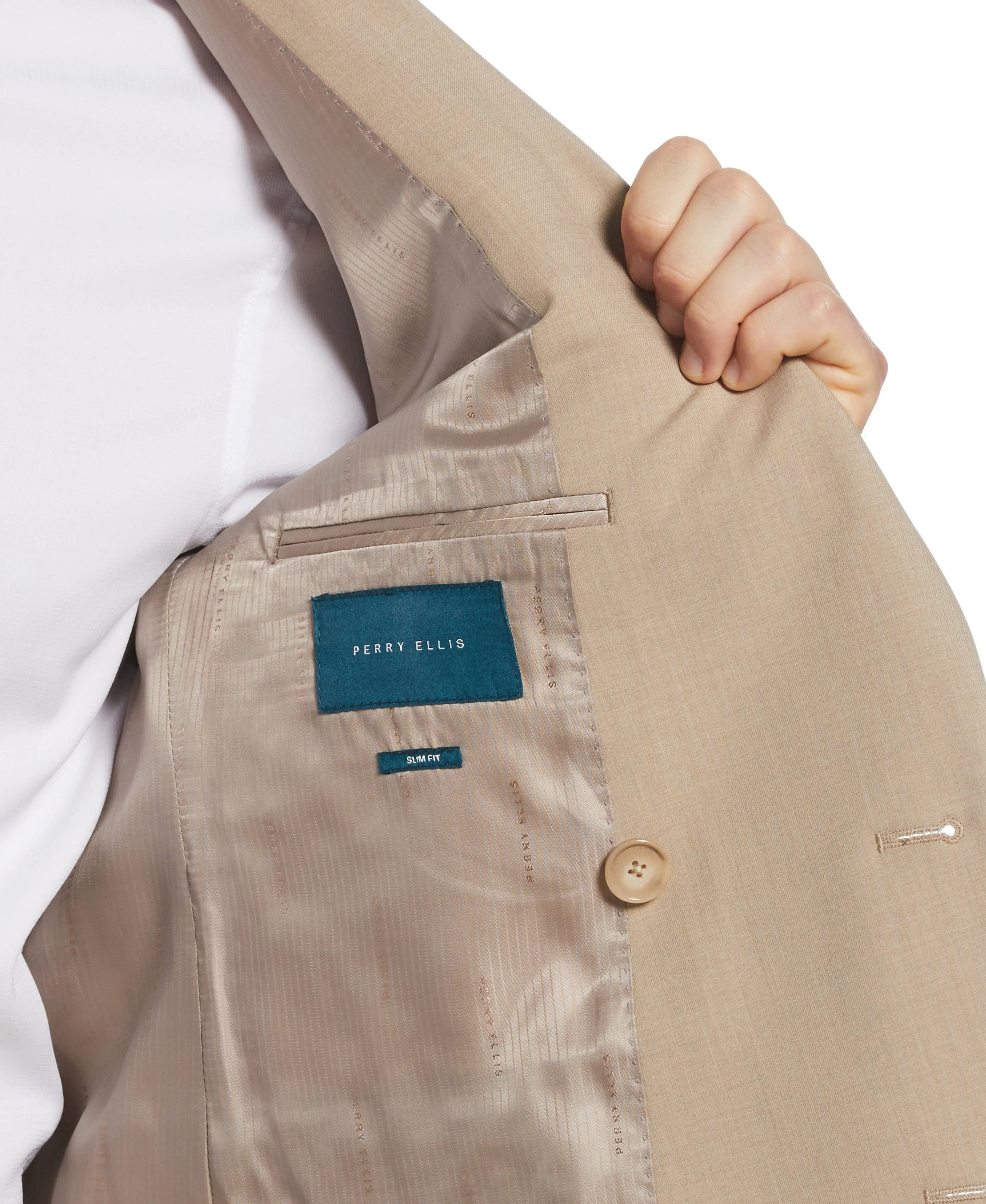 Slim Fit Tan Double Breasted Peak Lapel Suit