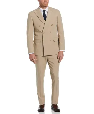 Slim Fit Tan Double Breasted Peak Lapel Suit