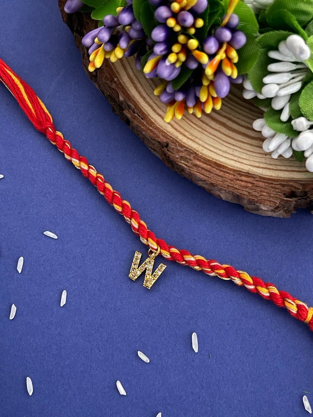 Small Letter Name Rakhi Designs Personalized Alphabet AD Gold Plated Customized Pendant Raksha Bandhan