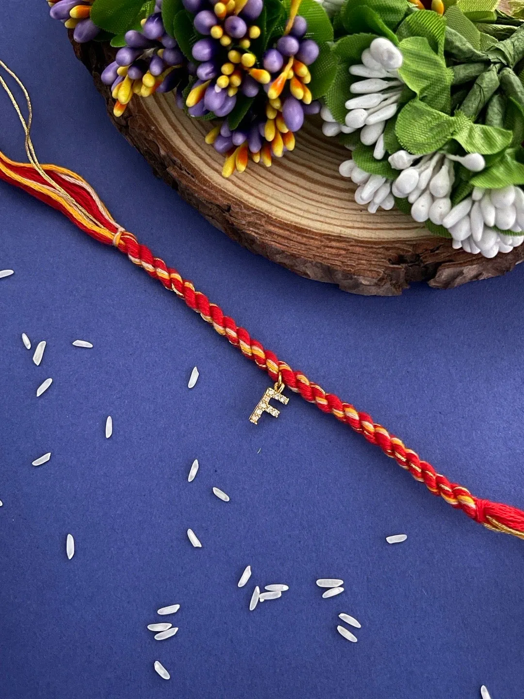 Small Letter Name Rakhi Designs Personalized Alphabet AD Gold Plated Customized Pendant Raksha Bandhan