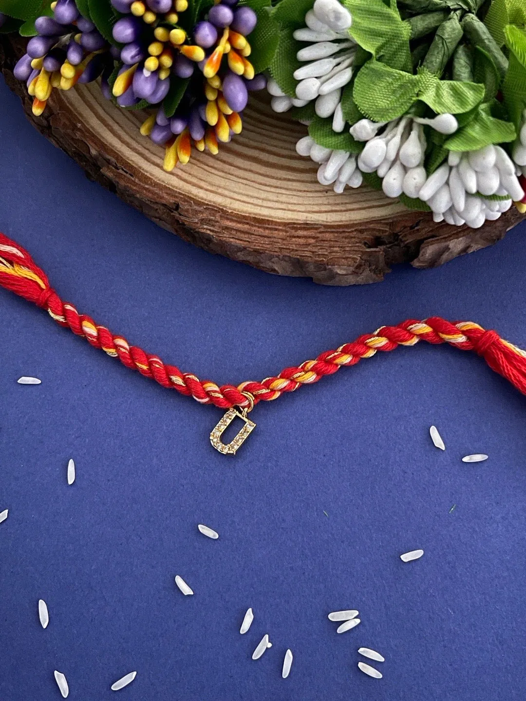 Small Letter Name Rakhi Designs Personalized Alphabet AD Gold Plated Customized Pendant Raksha Bandhan