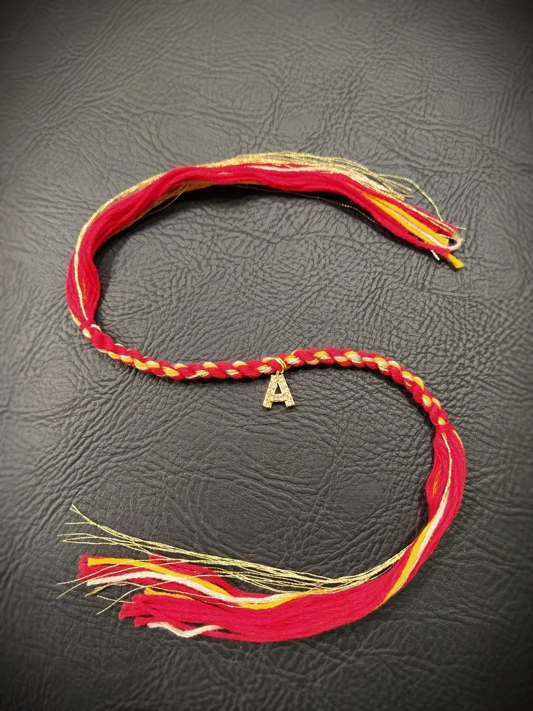Small Letter Name Rakhi Designs Personalized Alphabet AD Gold Plated Customized Pendant Raksha Bandhan