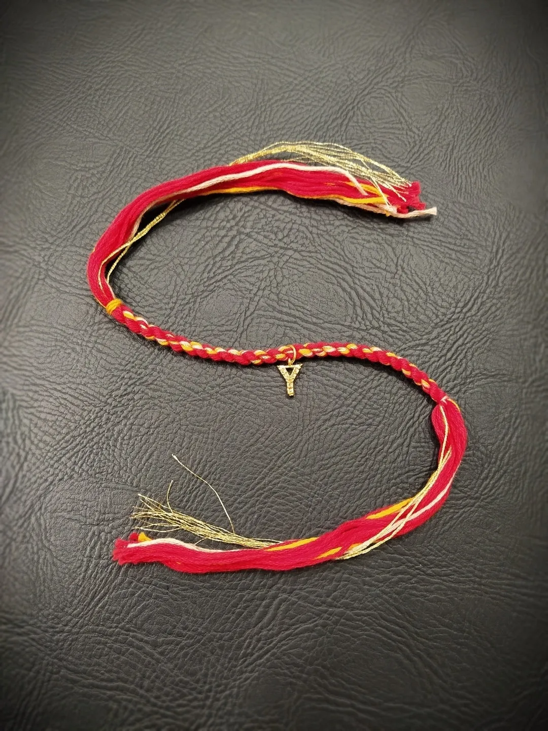 Small Letter Name Rakhi Designs Personalized Alphabet AD Gold Plated Customized Pendant Raksha Bandhan