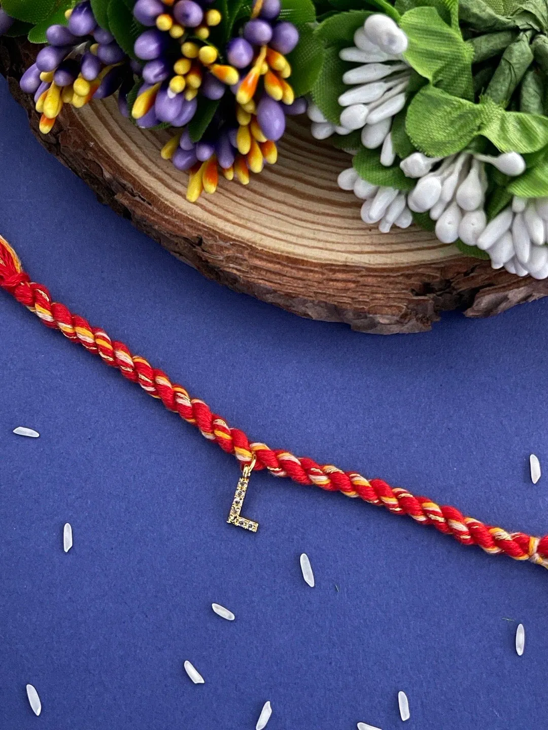 Small Letter Name Rakhi Designs Personalized Alphabet AD Gold Plated Customized Pendant Raksha Bandhan