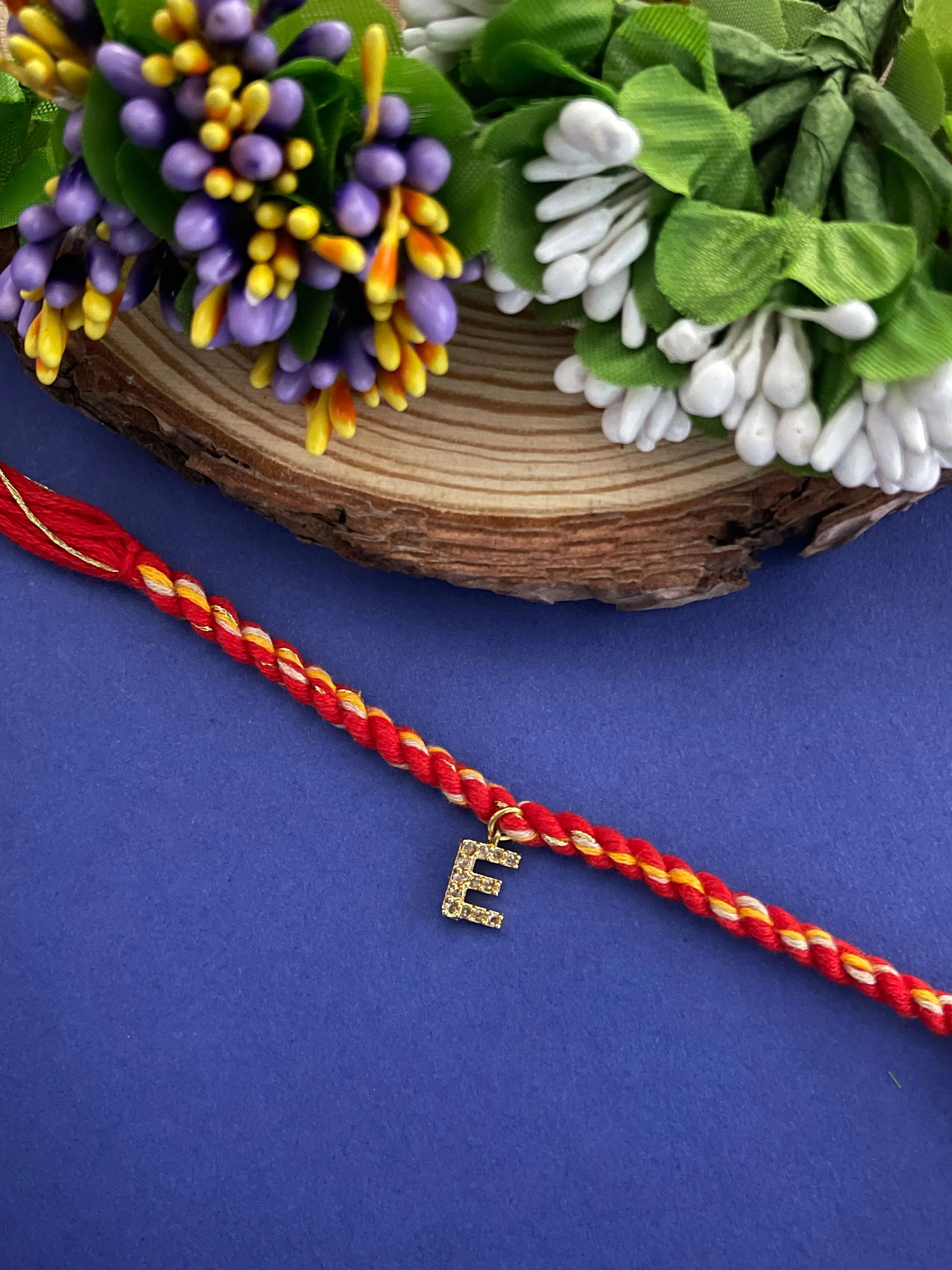 Small Letter Name Rakhi Designs Personalized Alphabet AD Gold Plated Customized Pendant Raksha Bandhan