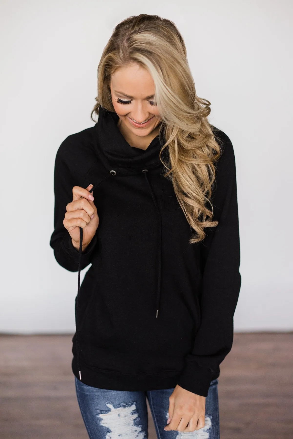 Solid Black Cowl Neck Top