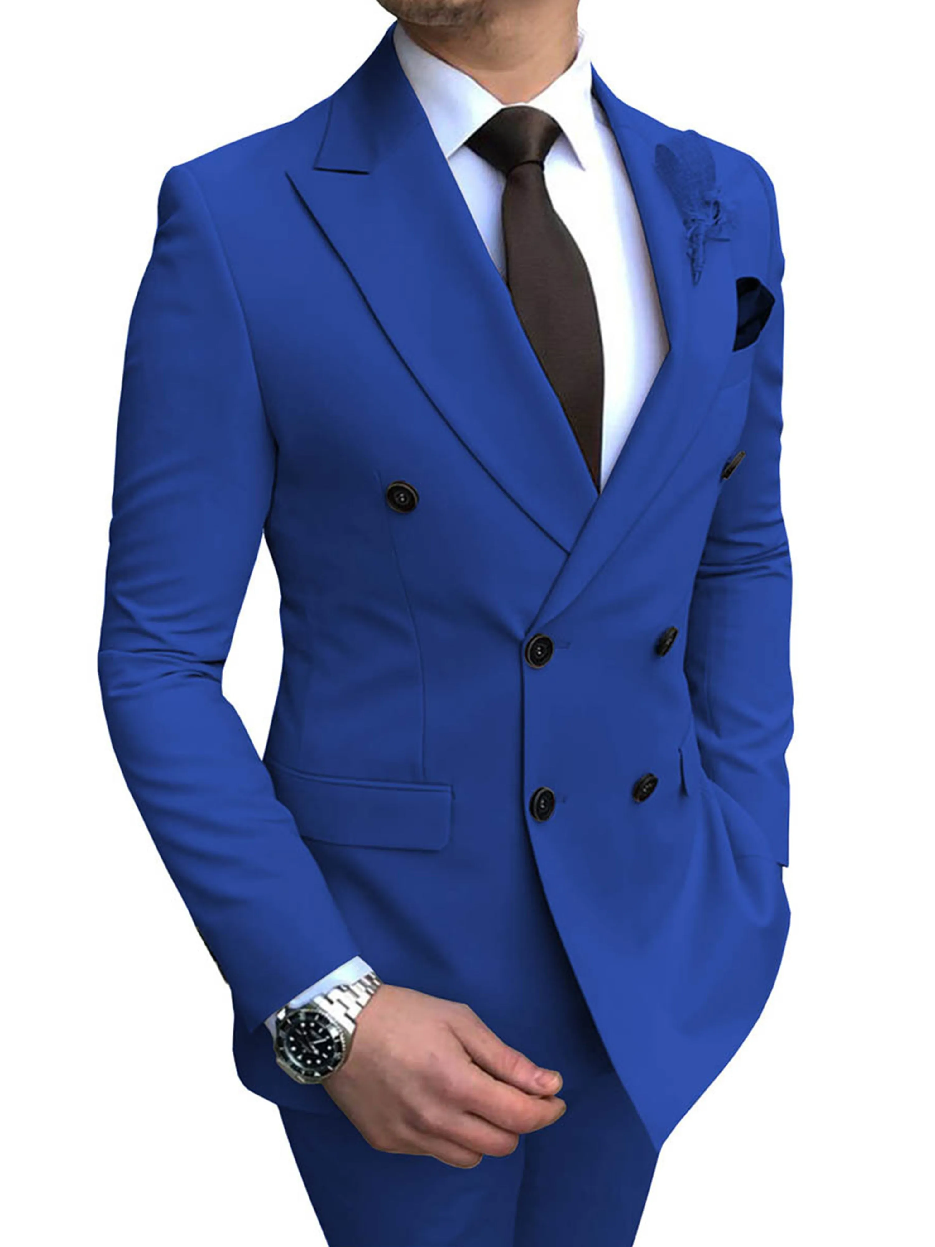 Solid Color Professional 2 Pieces Men's Slim Business Formal Wear Suits