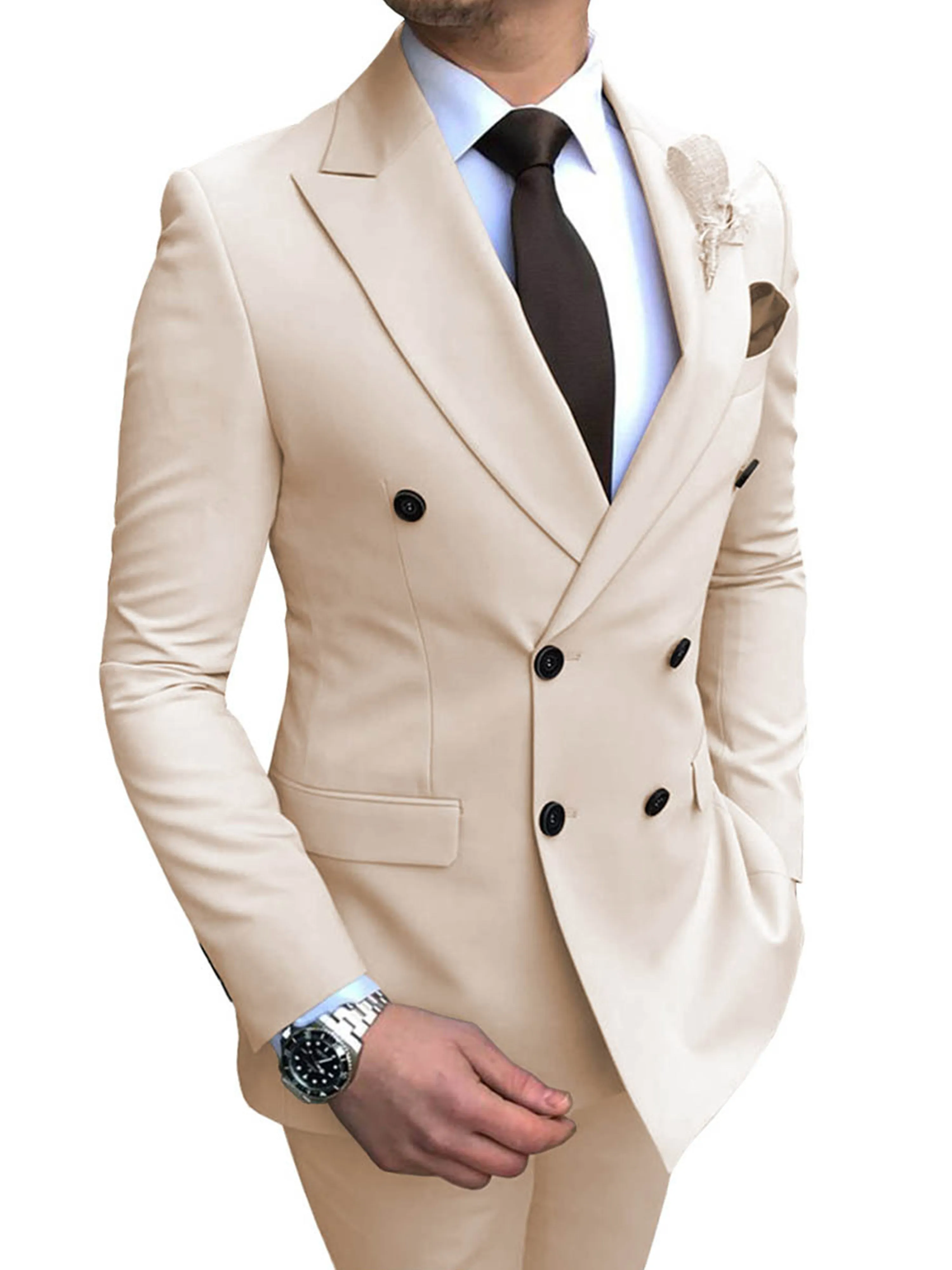 Solid Color Professional 2 Pieces Men's Slim Business Formal Wear Suits