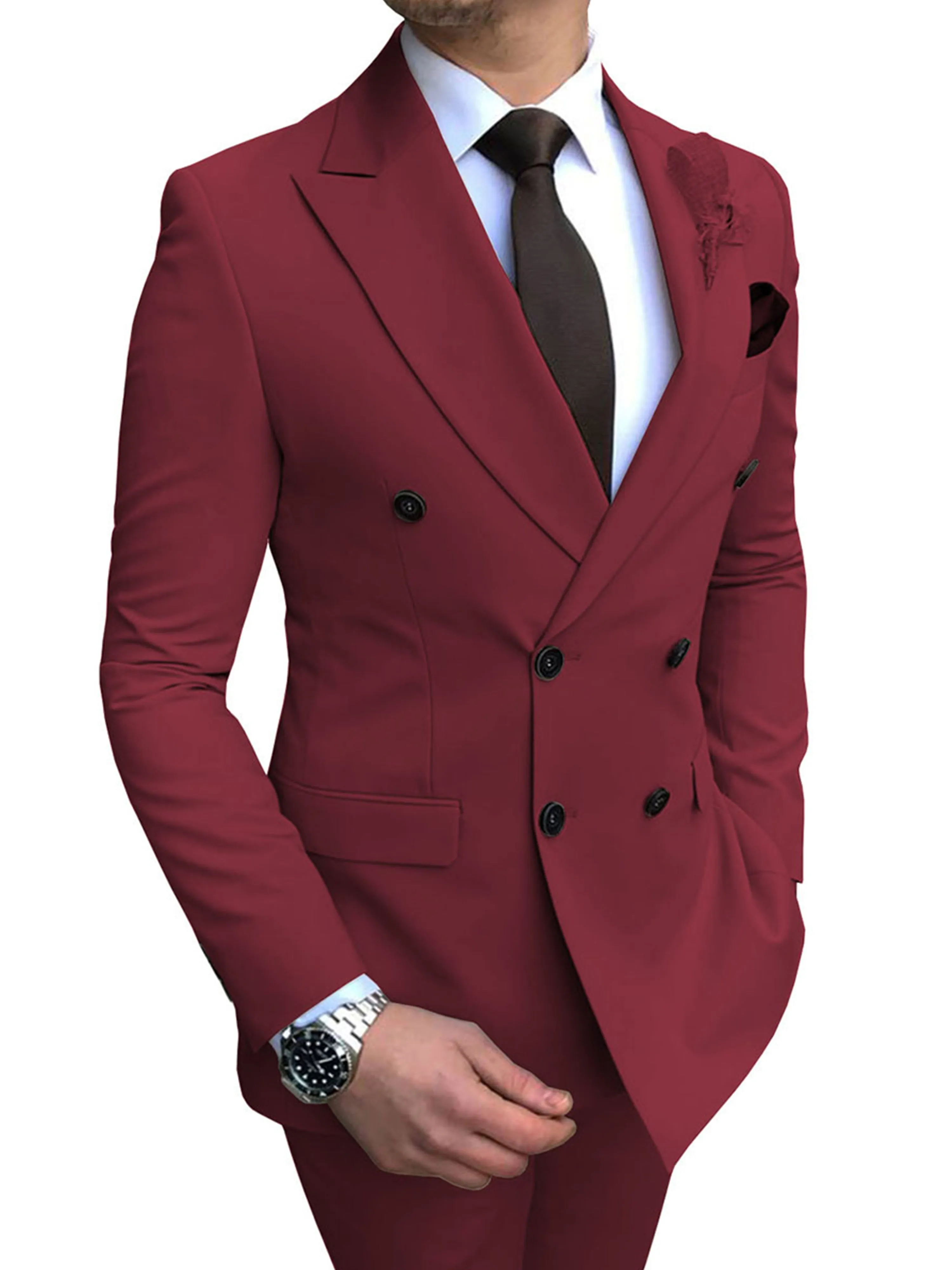 Solid Color Professional 2 Pieces Men's Slim Business Formal Wear Suits