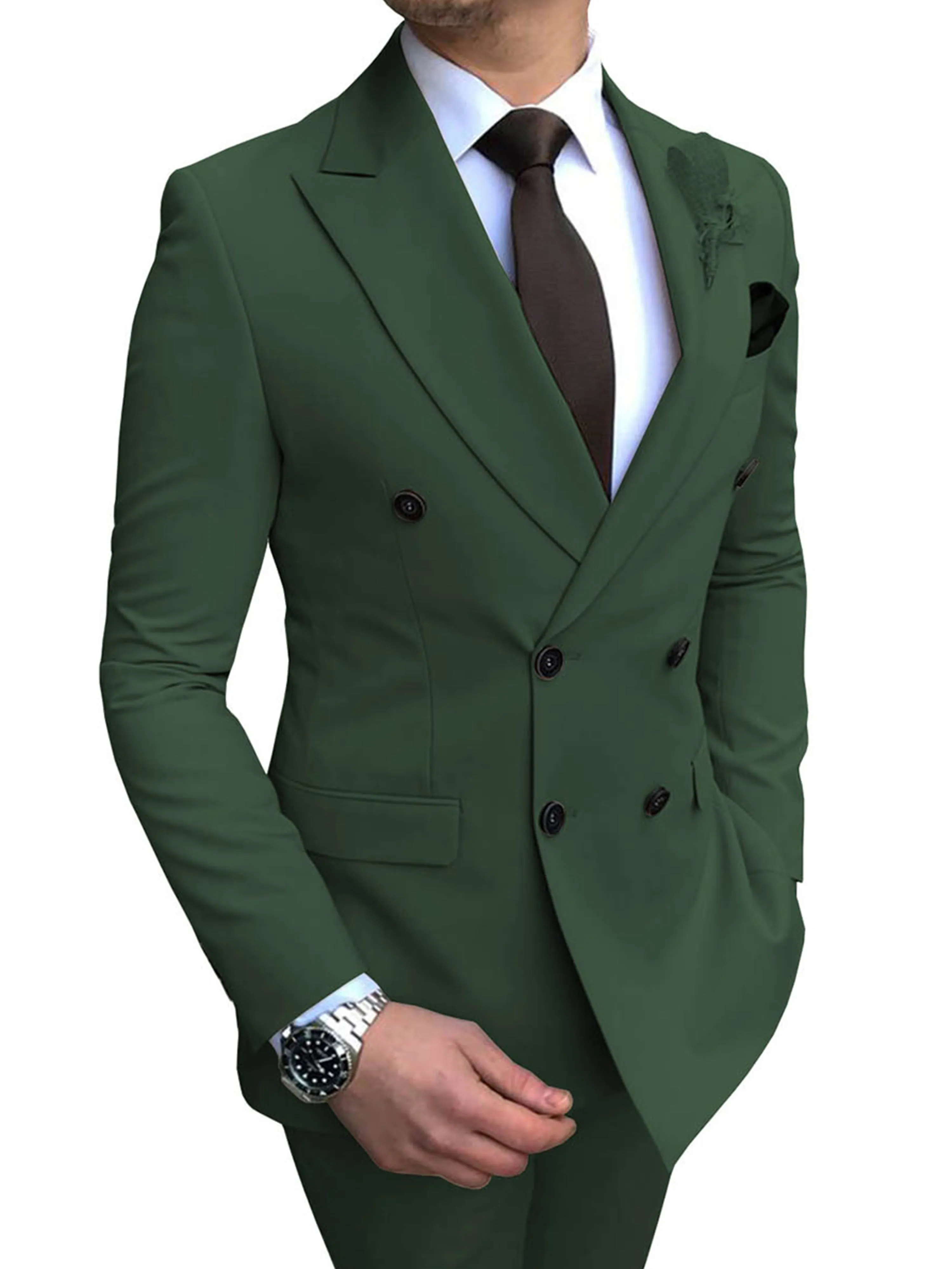 Solid Color Professional 2 Pieces Men's Slim Business Formal Wear Suits