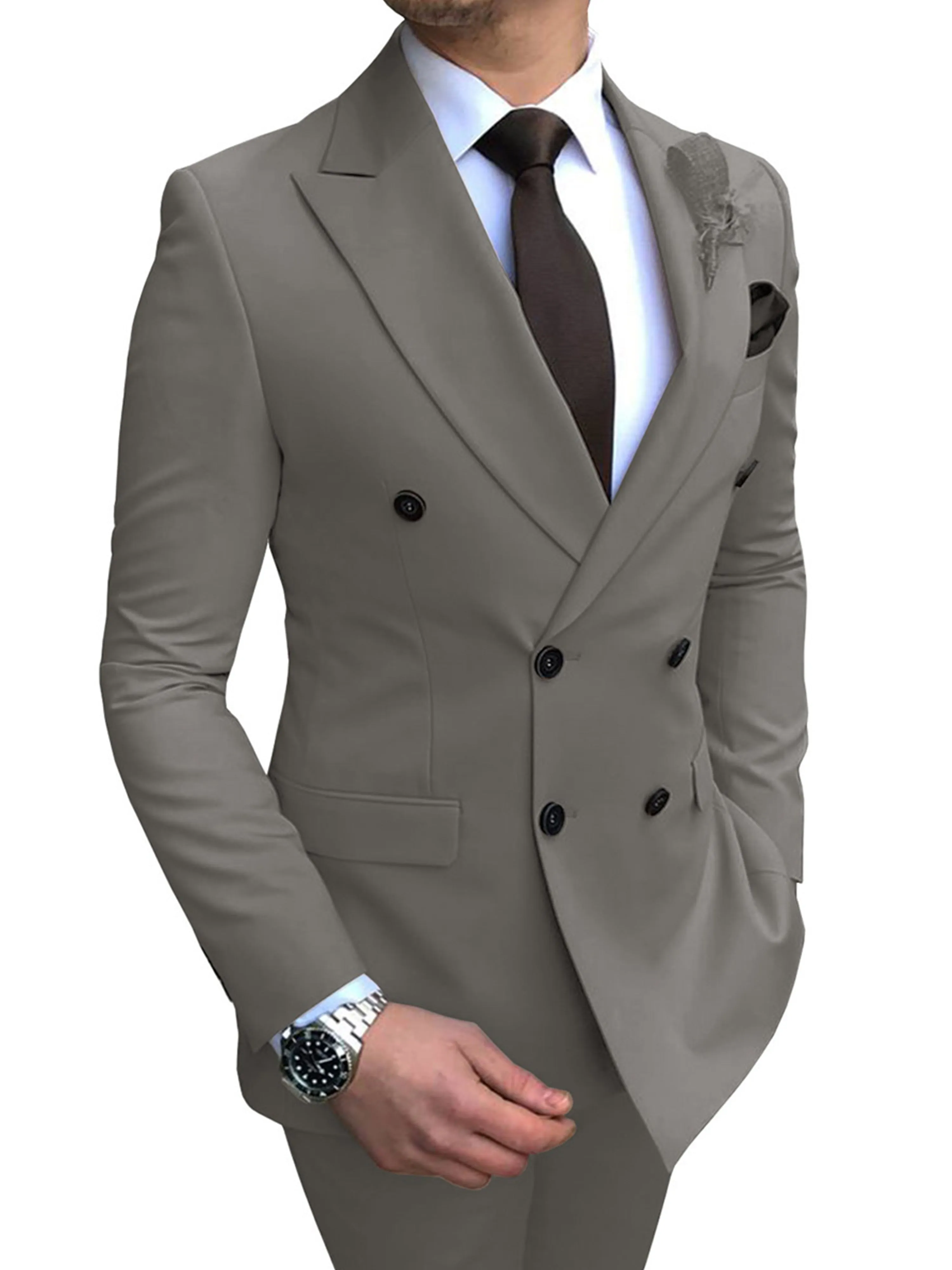 Solid Color Professional 2 Pieces Men's Slim Business Formal Wear Suits
