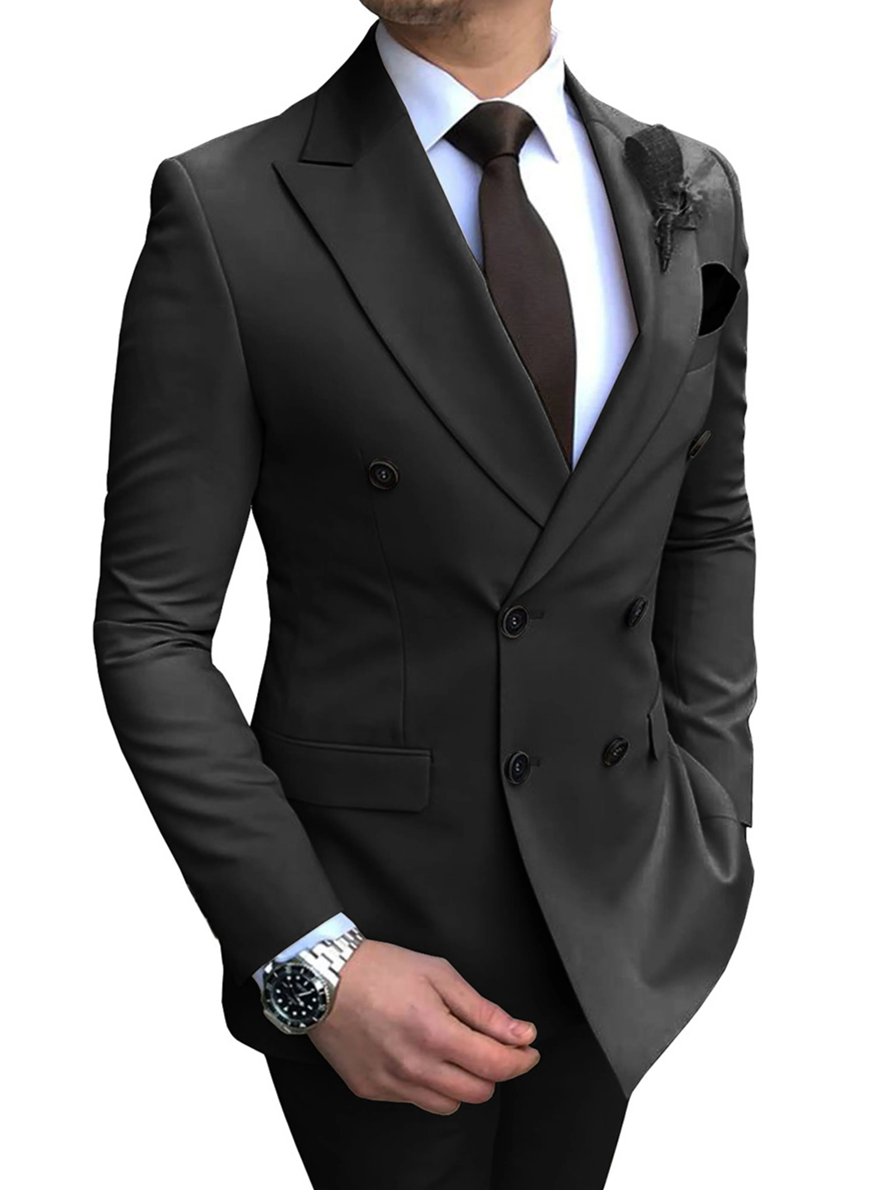 Solid Color Professional 2 Pieces Men's Slim Business Formal Wear Suits