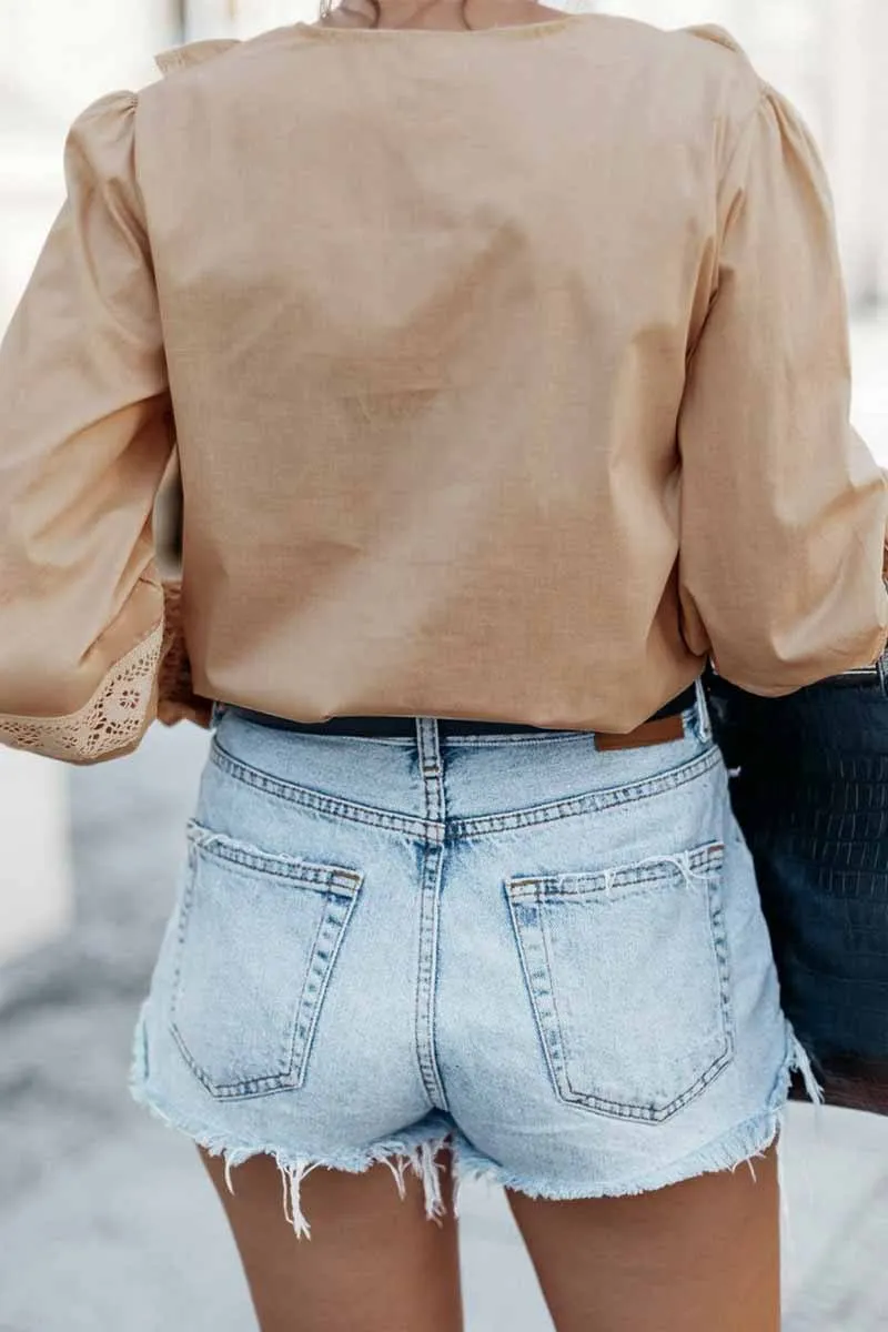 Solid Color Sexy V-Neck Low-Cut Lace Tops