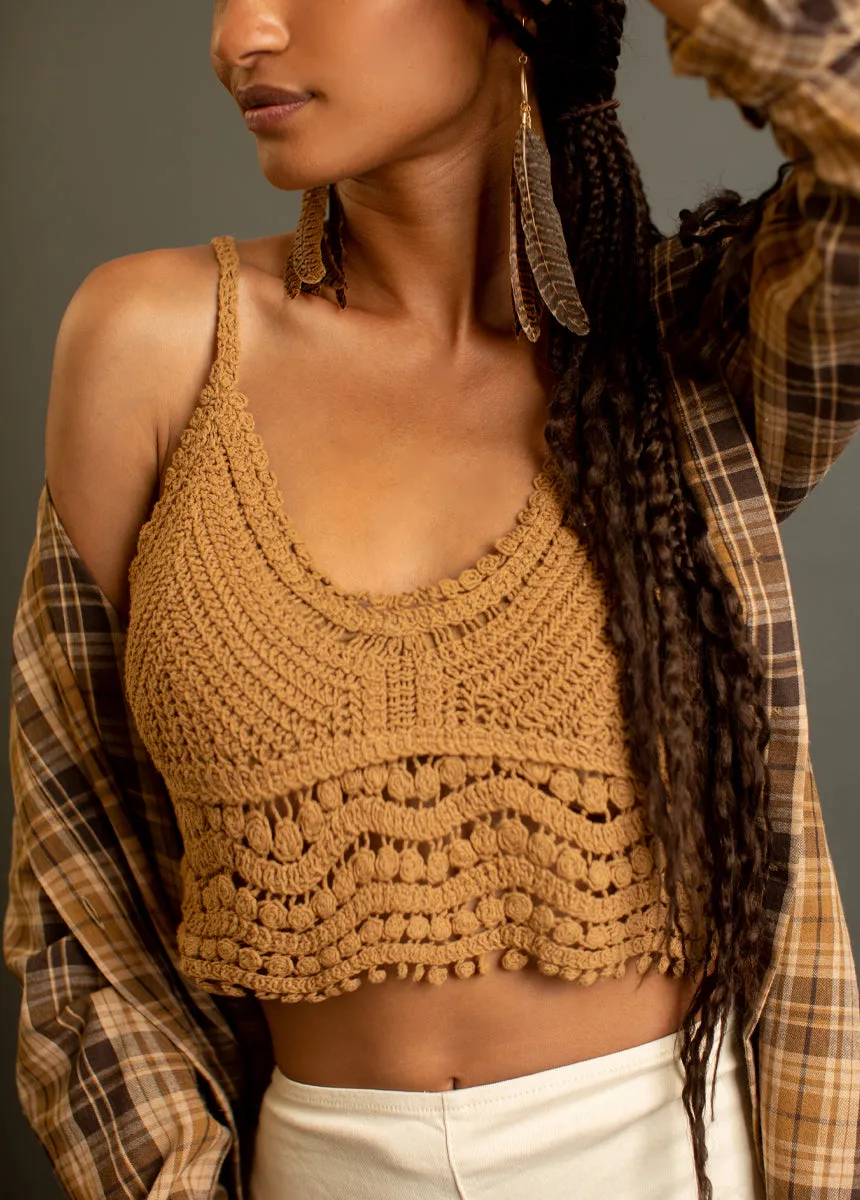Sonnet Crochet Top in Tarnished Gold