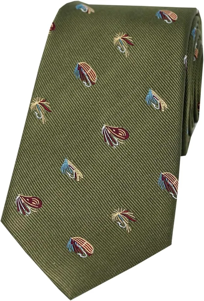 SOPRANO Fishing Flies Country Silk Tie - Country Green