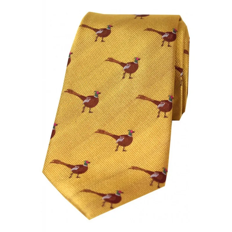 SOPRANO Standing Male Pheasant Woven Silk Country Tie - Gold