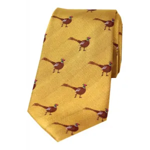 SOPRANO Standing Male Pheasant Woven Silk Country Tie - Gold