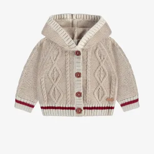 Souris Mini Baby Braided Knit Sweater w/Hood - Beige