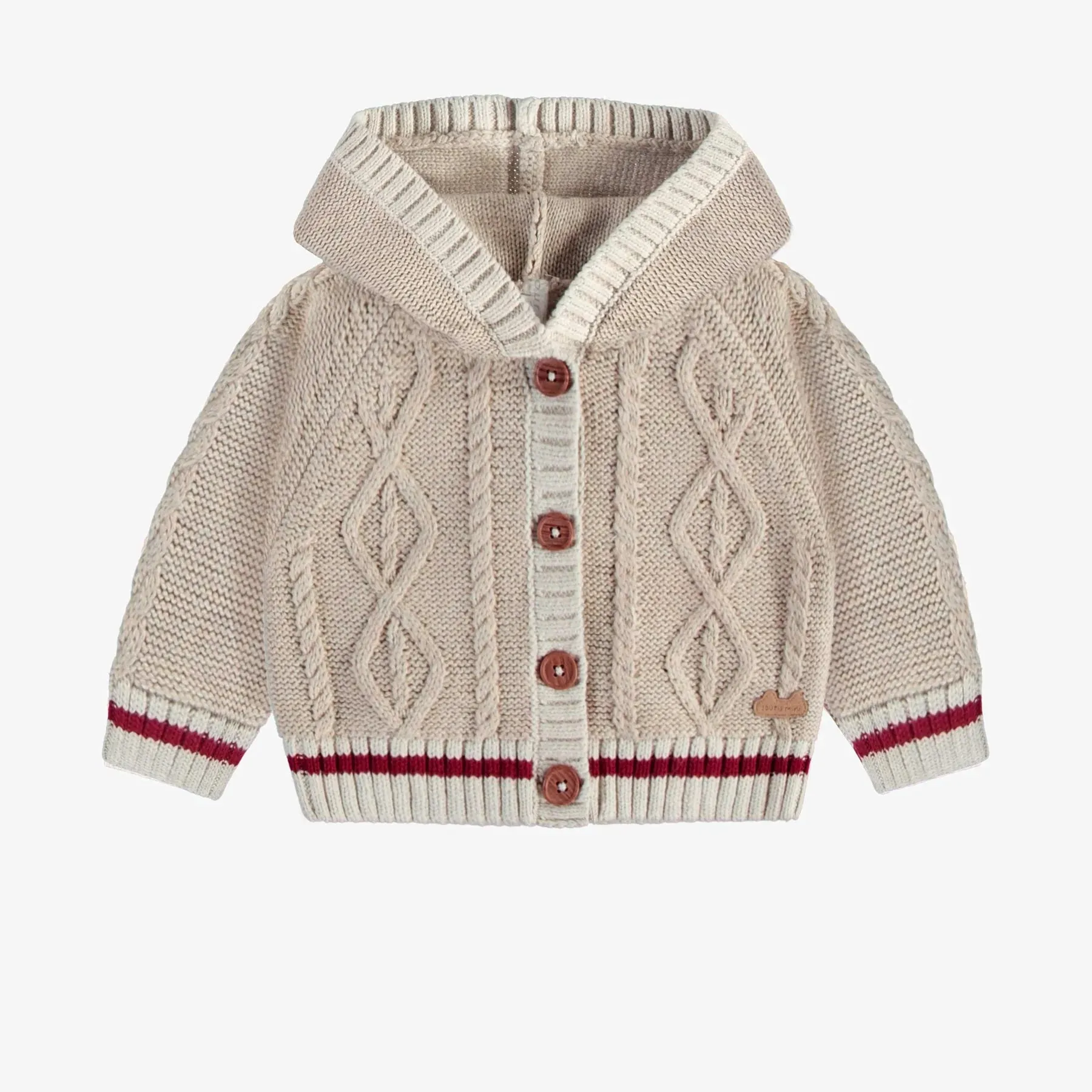 Souris Mini Baby Braided Knit Sweater w/Hood - Beige