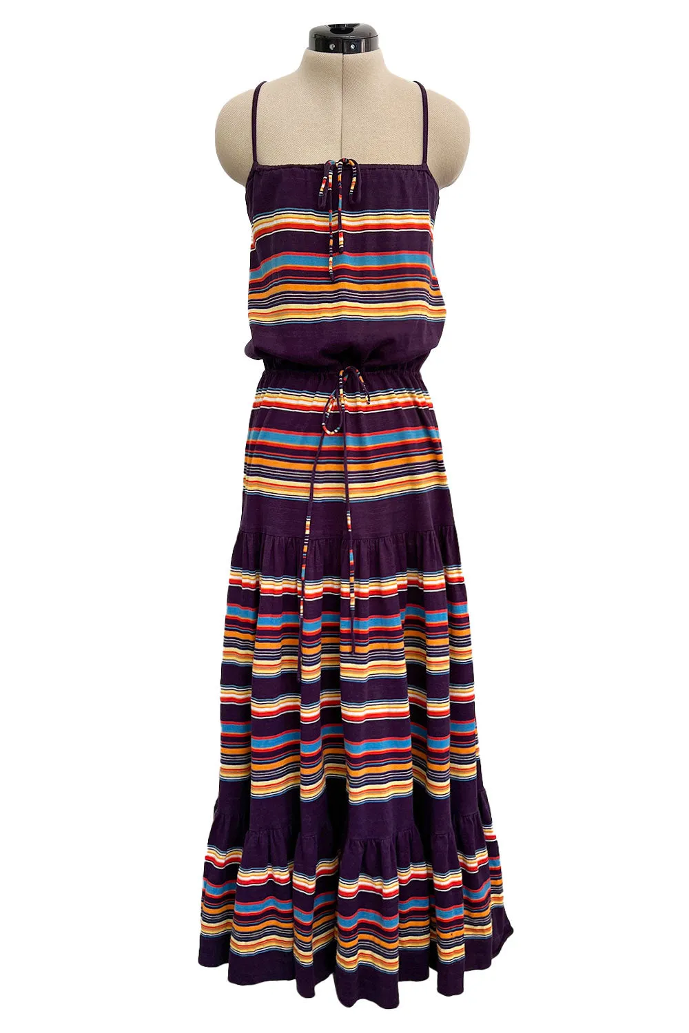 Spring 1977 Christian Dior by Marc Bohan Purple & Multi Coloured Stripe Cotton Jersey Dress