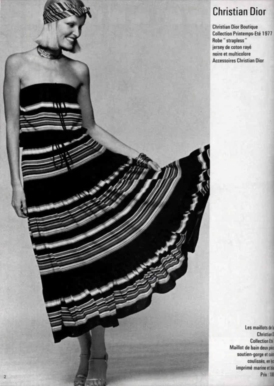 Spring 1977 Christian Dior by Marc Bohan Purple & Multi Coloured Stripe Cotton Jersey Dress