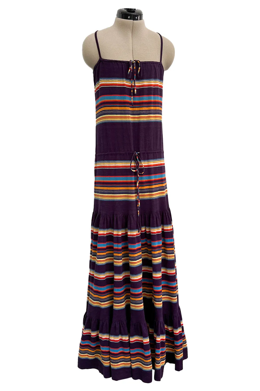 Spring 1977 Christian Dior by Marc Bohan Purple & Multi Coloured Stripe Cotton Jersey Dress