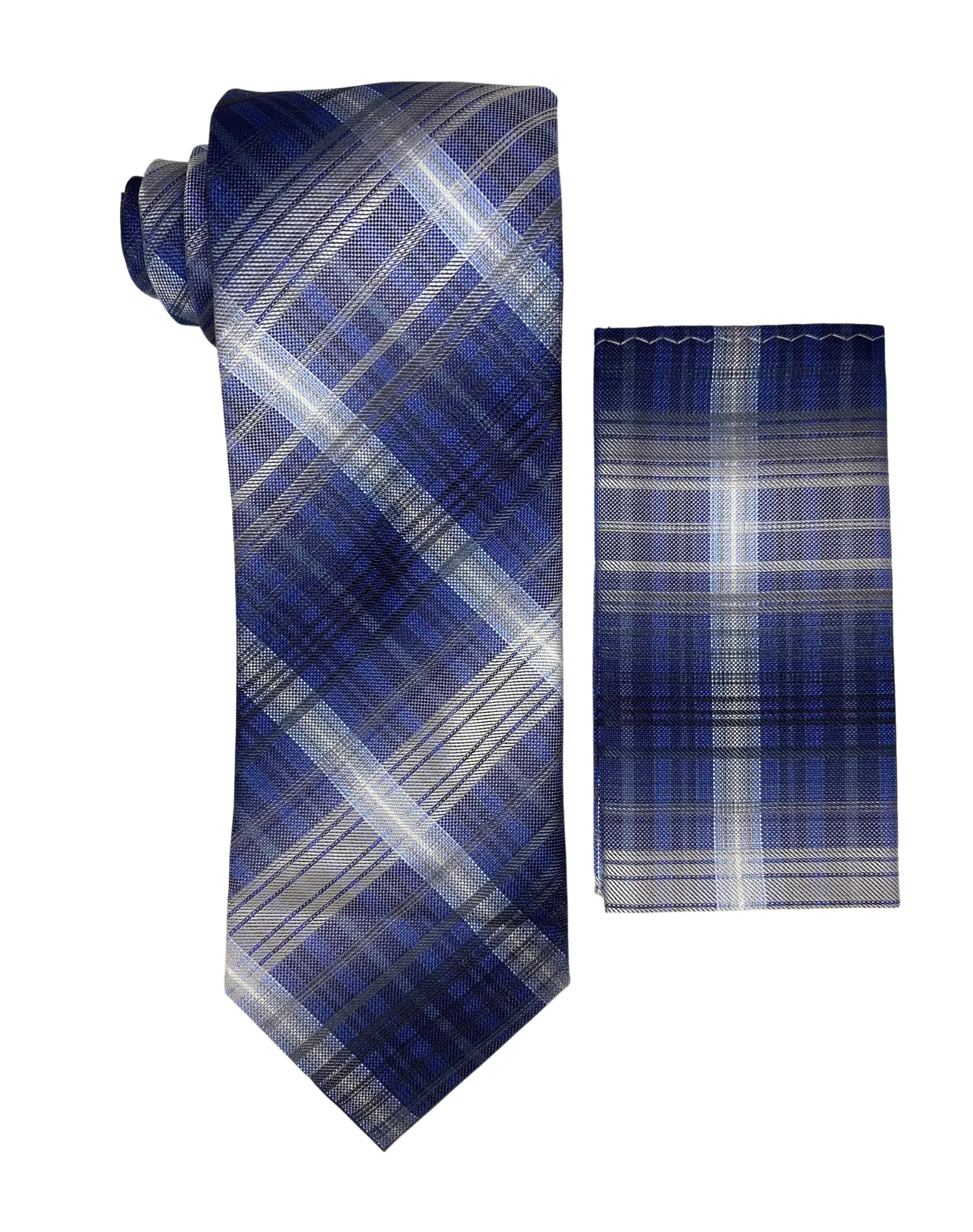 Stacy Adams Geo Tie and Handkerchief - Blue/Gray