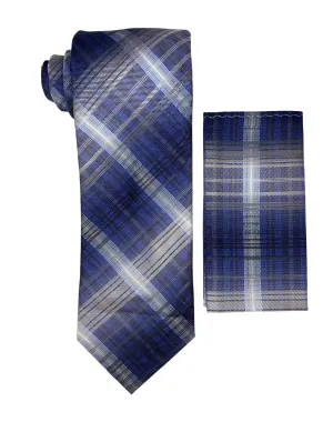 Stacy Adams Geo Tie and Handkerchief - Blue/Gray
