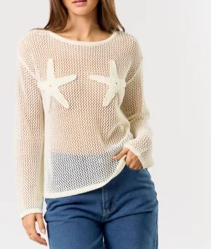 Starfish Crochet Long Sleeve Sheer Top