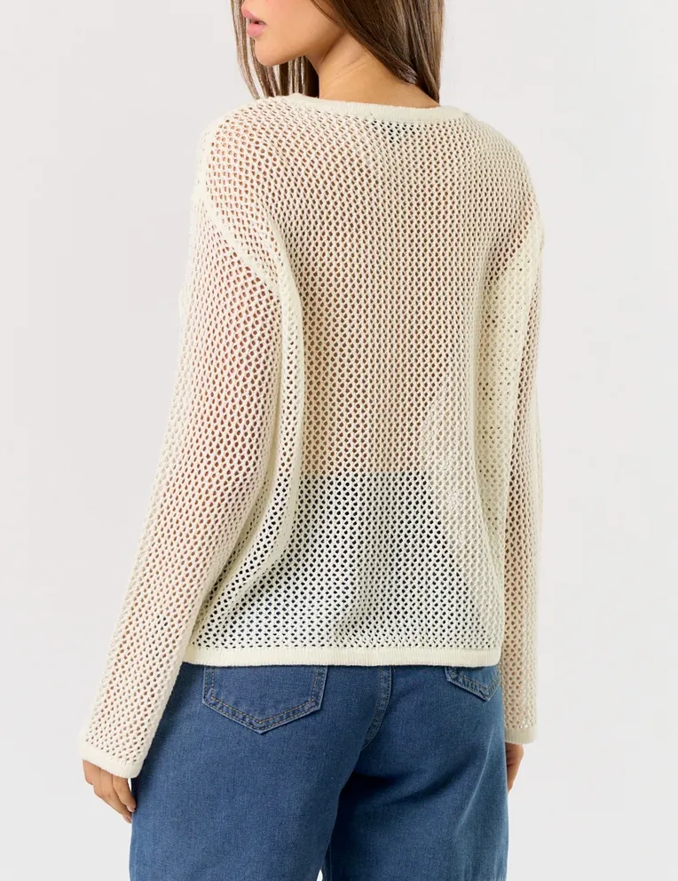 Starfish Crochet Long Sleeve Sheer Top