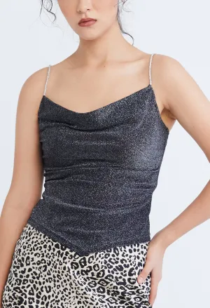 Starlight Glitter Silver Strap Cowl Top