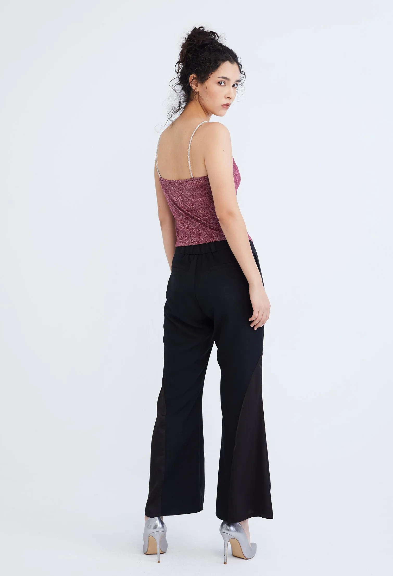 Starlight Glitter Silver Strap Cowl Top