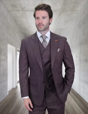 Statement Men's 3-Piece Modern Fit Suit – 100% Wool with Double-Breasted V-Neck Vest