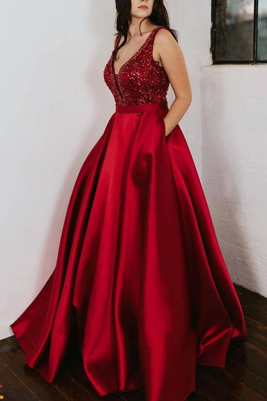 Straps Satin Royal Blue Long Prom Dress with Beading Top
