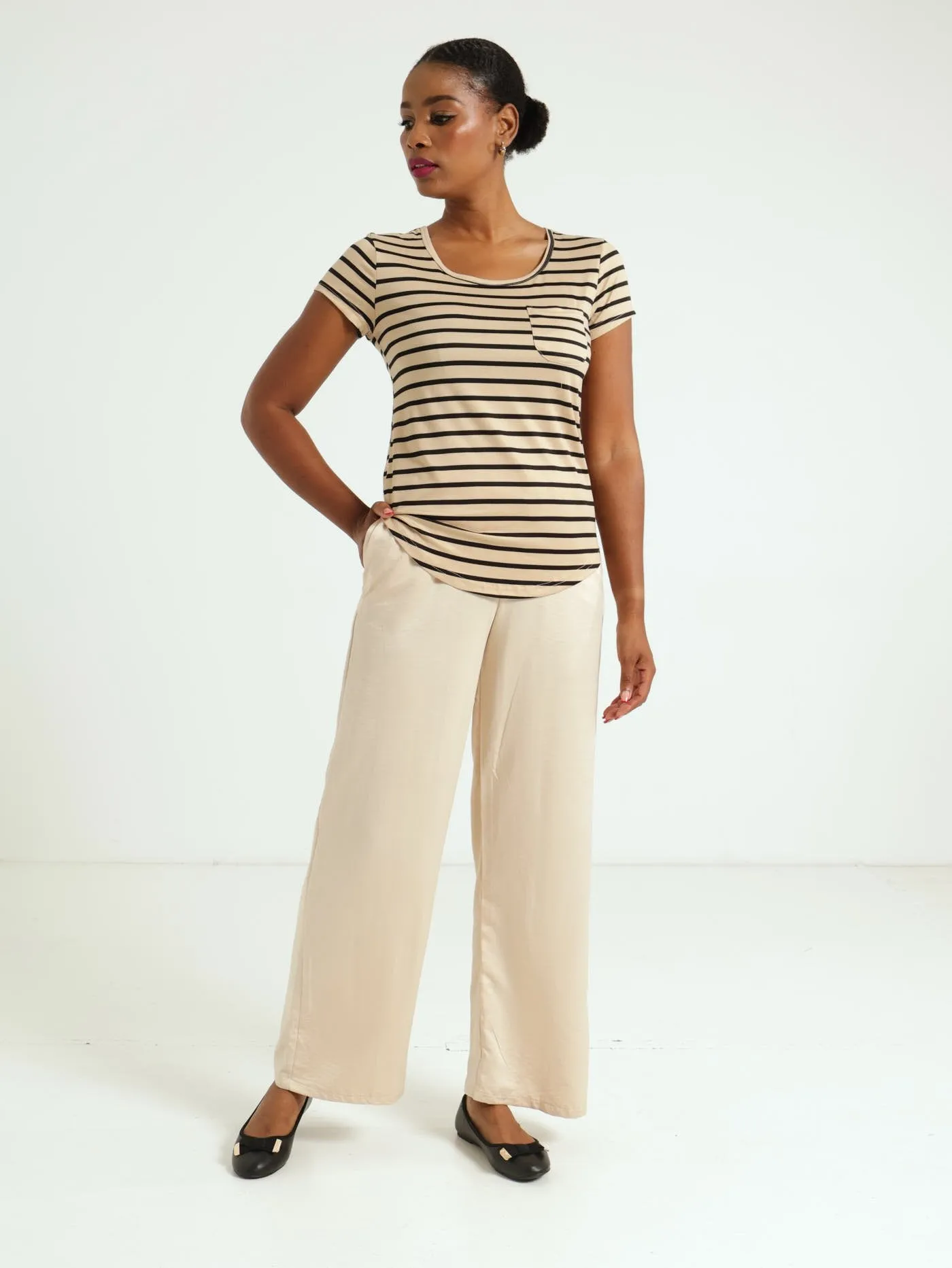 Stripe Pocket Tee - Black/Beige