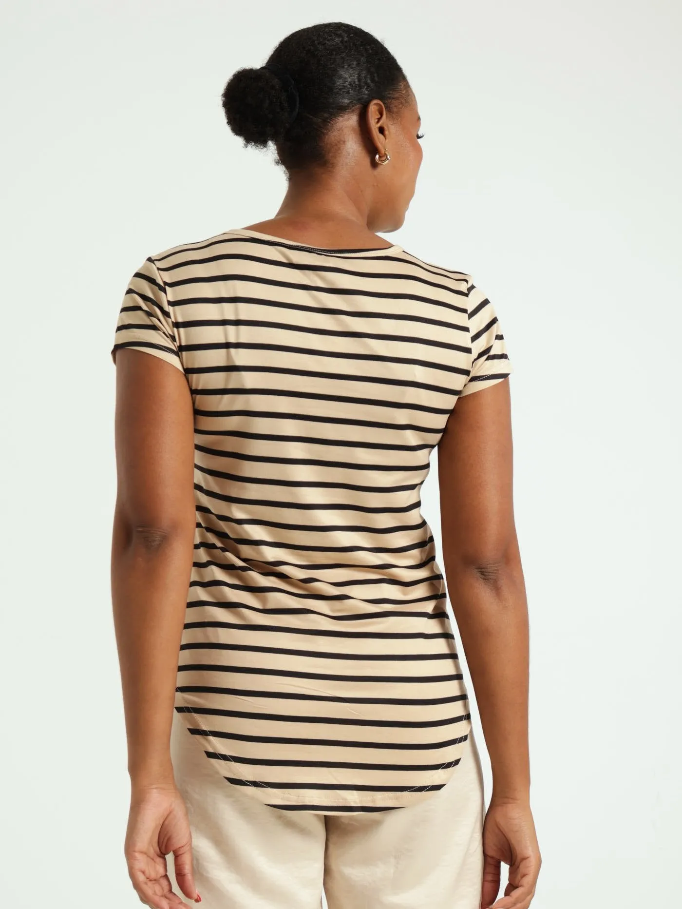 Stripe Pocket Tee - Black/Beige