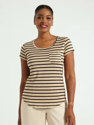 Stripe Pocket Tee - Black/Beige