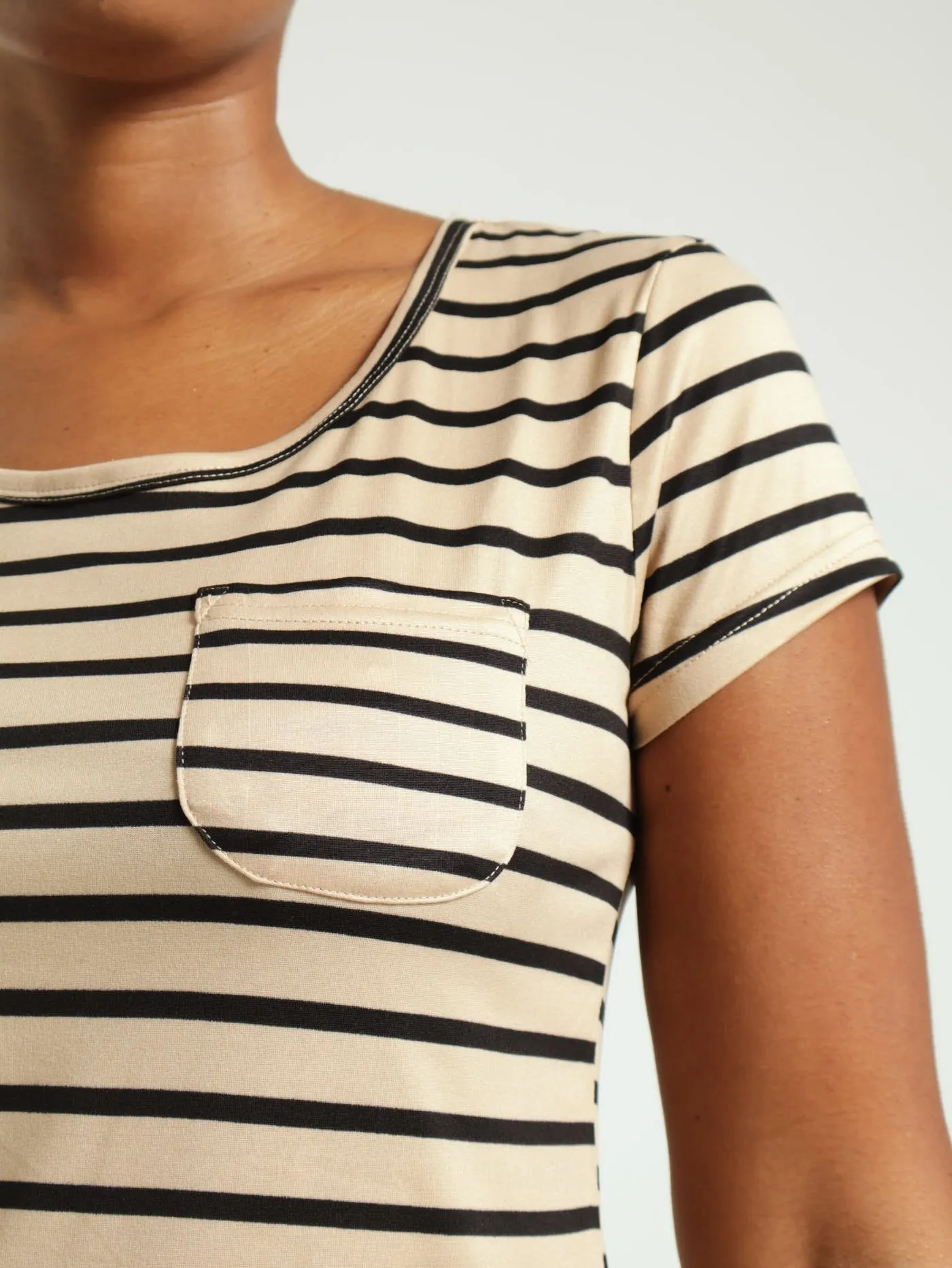Stripe Pocket Tee - Black/Beige