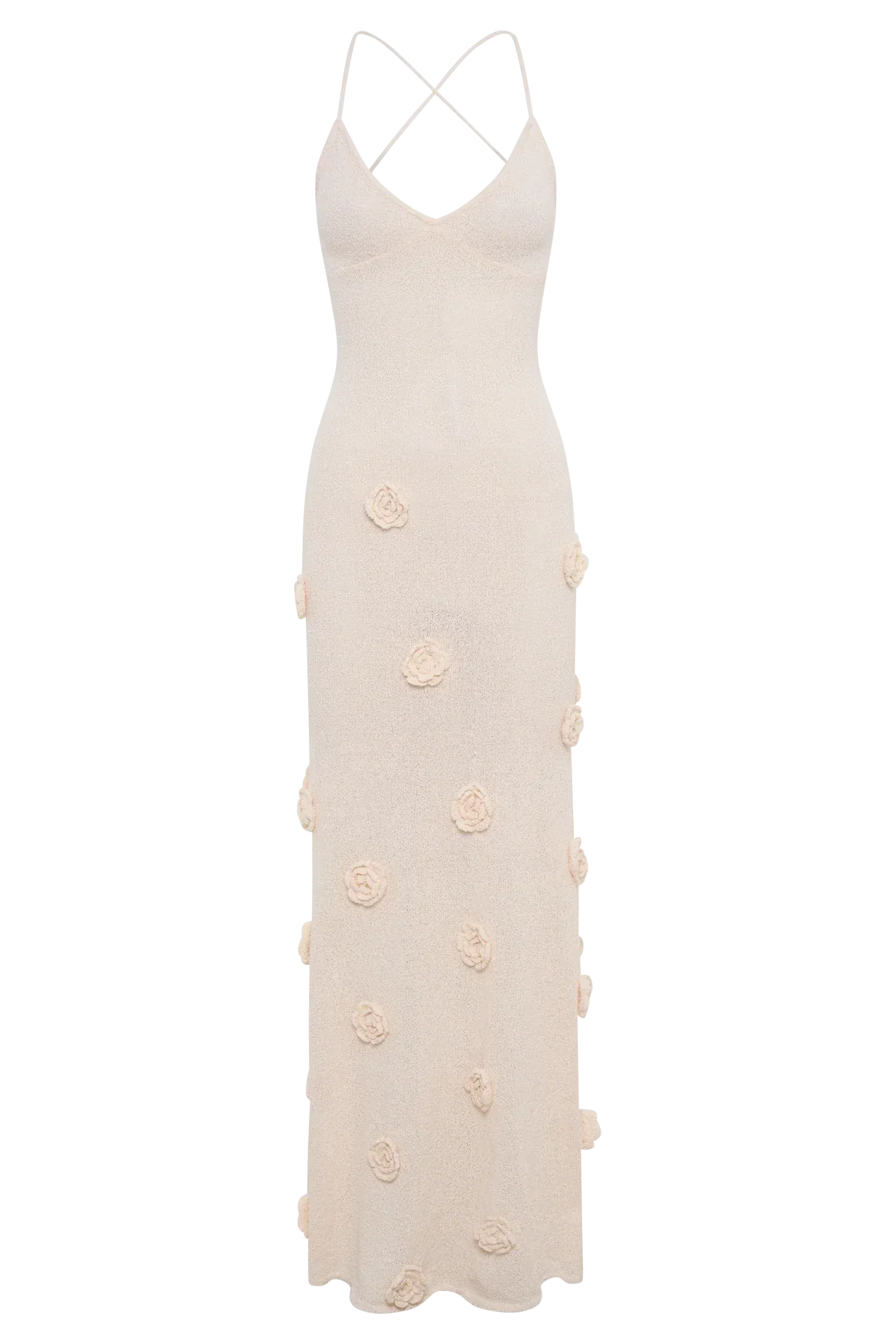 Suki Crochet Maxi Dress With Flowers - Nude