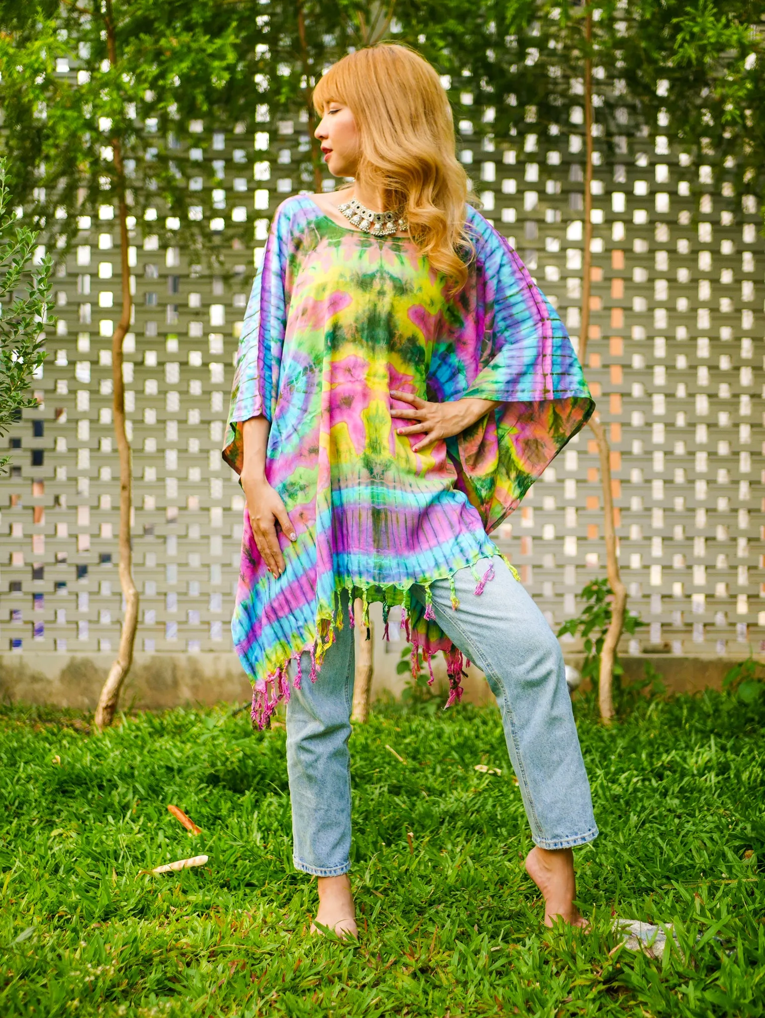 Summer Breeze Poncho Hand Dyed Tunic Kaftan Blouse Oversize Top