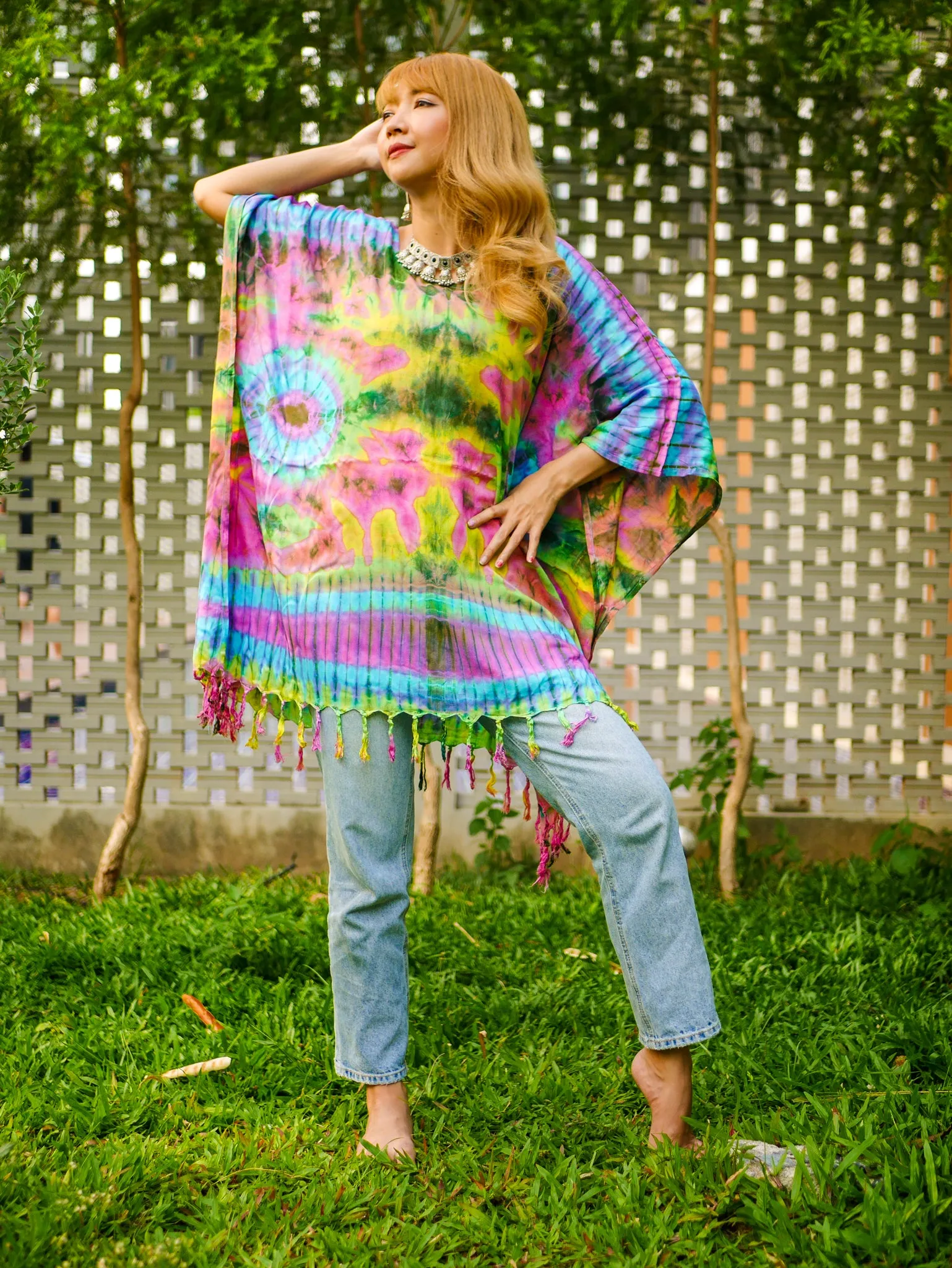 Summer Breeze Poncho Hand Dyed Tunic Kaftan Blouse Oversize Top