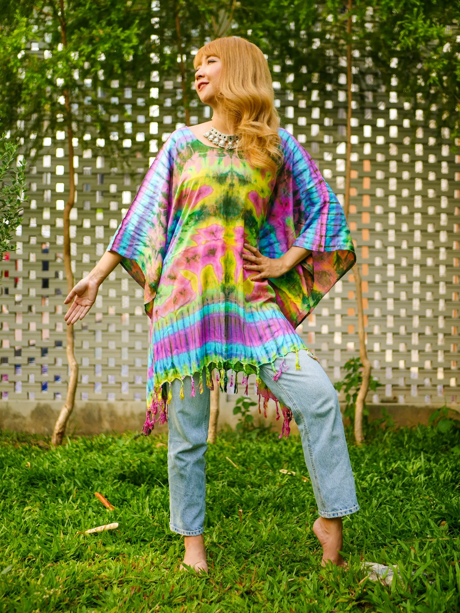 Summer Breeze Poncho Hand Dyed Tunic Kaftan Blouse Oversize Top