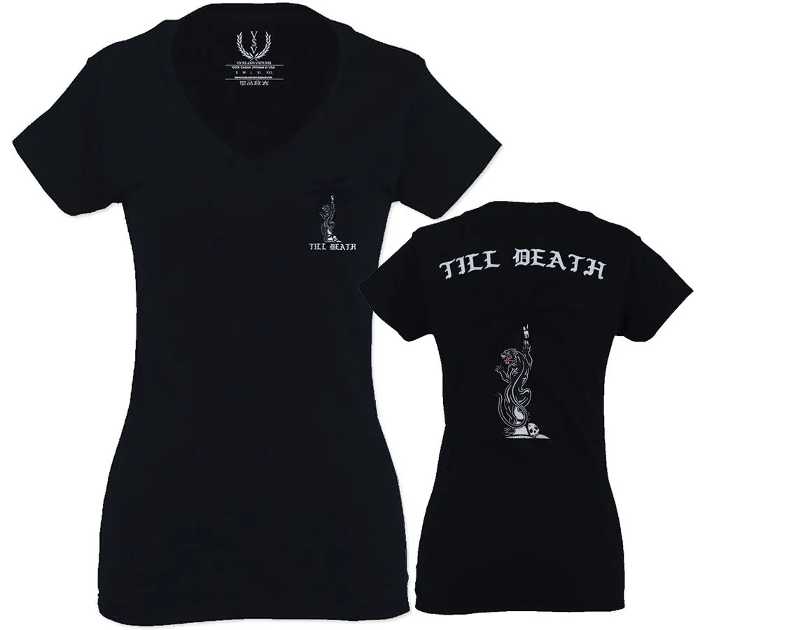 Summer Cool Graphic Palm Puma Tattoo Good Vibe Till Death Obei Society For Women V neck fitted T Shirt
