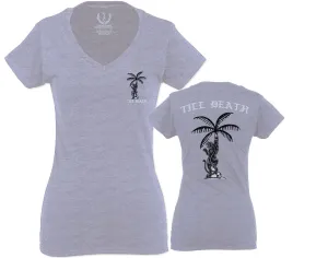 Summer Cool Graphic Palm Puma Tattoo Good Vibe Till Death Obei Society For Women V neck fitted T Shirt