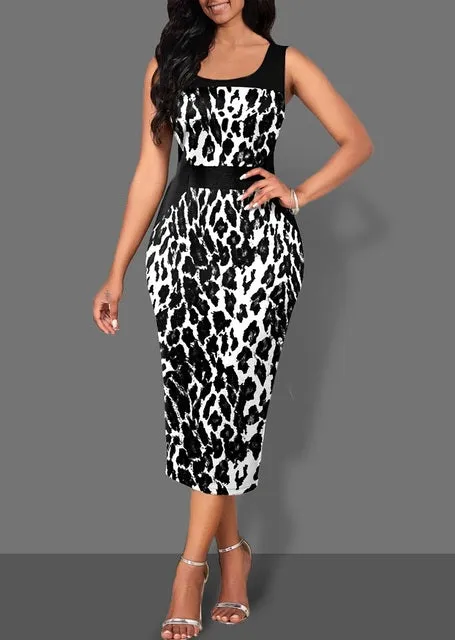 Summer Fashion Vintage Polka Dot Plaid Print Splicing Bodycon Dress Sleeveless Office Elegant Sheath Evening Party Dresses Women