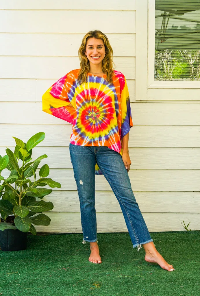 Sunrise Burst Hand Dyed Tunic Kaftan Blouse Oversize Top