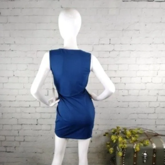 Susana Monaco Keyhole Front Tie Mini Dress Impereal Blue Small