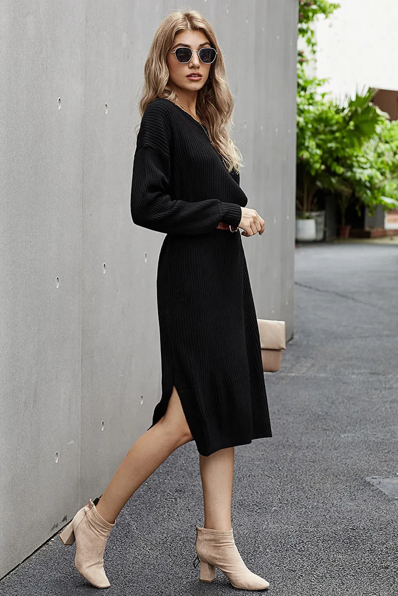 Sweater One Shoulder Backless Split Bodycon Midi Dresses